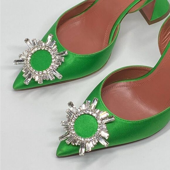 Amina Muaddi  Begum 95MM Satin & Crystal-Adorned Slingback Pumps size 37.5 - Picture 6 of 14